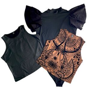 3 piece Shein set: with 2 sleeveless tops and 1 ruffle sleeve body suit Sz XL